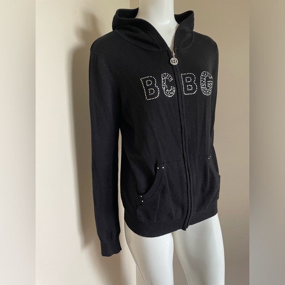 BCBGMaxAzria Soft Black Bedazzled Sequins Zip-Up Hoodie BCBG Y2K Size Large - Picture 3 of 13